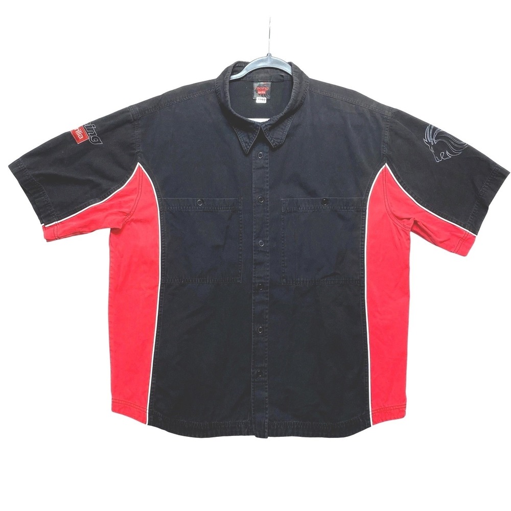 Aprilia Shirt Mens XL Black Red Short Sleeve Racing Lion Embroidered Button Up